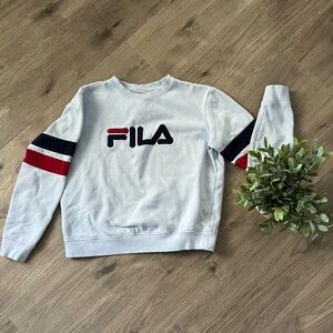 Fila Sky Blue Crewneck Sweater with Red and Navy Accents